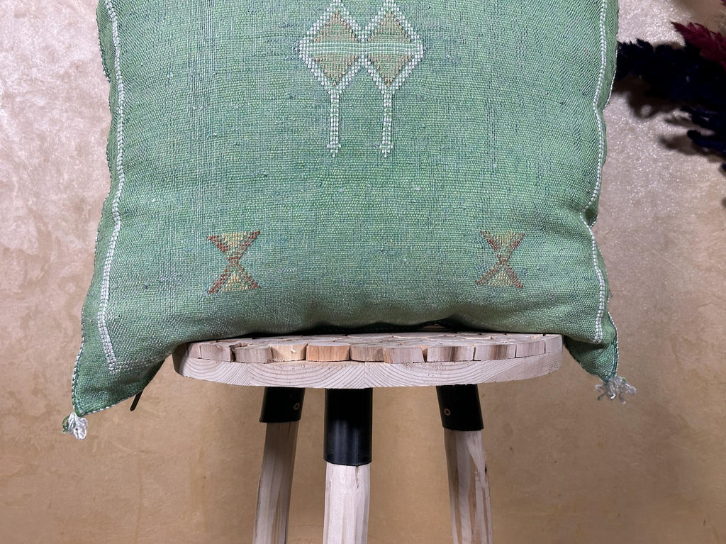 Sage Green Cactus Silk Pillow Cover, Moroccan Boho Cushion, Green and Gold Kilim Pillow, Handmade Luxury - product image 4