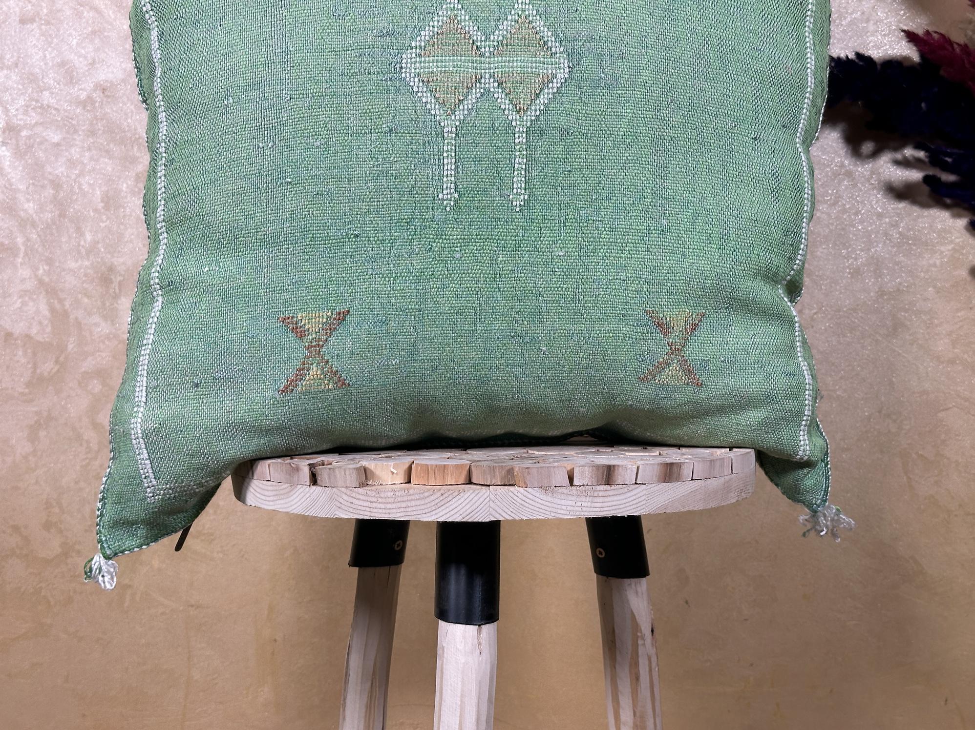 Sage Green Cactus Silk Pillow Cover, Moroccan Boho Cushion, Green and Gold Kilim Pillow, Handmade Luxury - product image 4