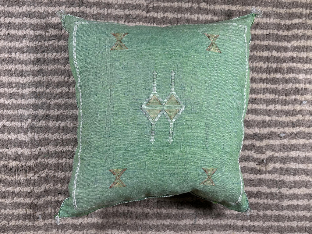 Sage Green Cactus Silk Pillow Cover, Moroccan Boho Cushion, Green and Gold Kilim Pillow, Handmade Luxury - product image 10