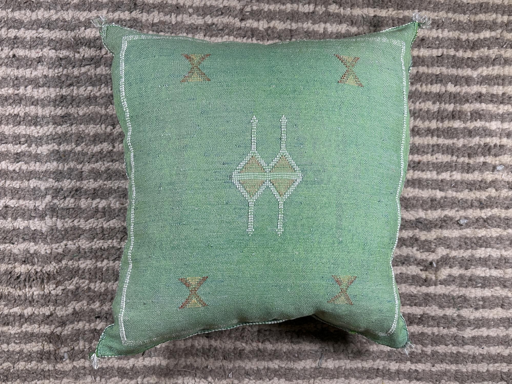 Sage Green Cactus Silk Pillow Cover, Moroccan Boho Cushion, Green and Gold Kilim Pillow, Handmade Luxury - product image 10