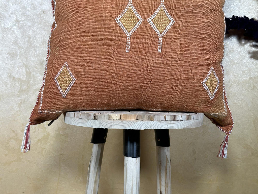 Terracotta Moroccan Pillow Cover, Handmade Boho Cushion with Geometric Embroidery, Woven Sabra Style Pill - product image 4