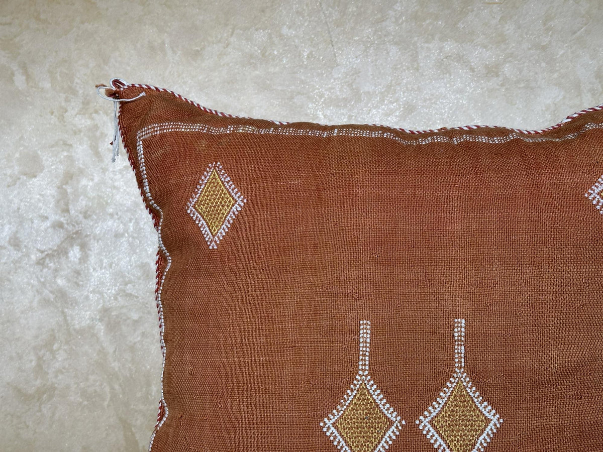 Terracotta Moroccan Pillow Cover, Handmade Boho Cushion with Geometric Embroidery, Woven Sabra Style Pill - product image 5