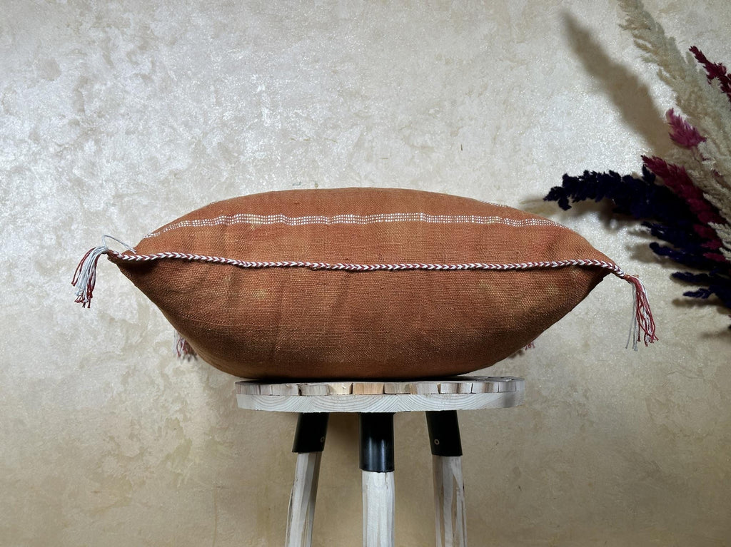 Terracotta Moroccan Pillow Cover, Handmade Boho Cushion with Geometric Embroidery, Woven Sabra Style Pill - product image 8