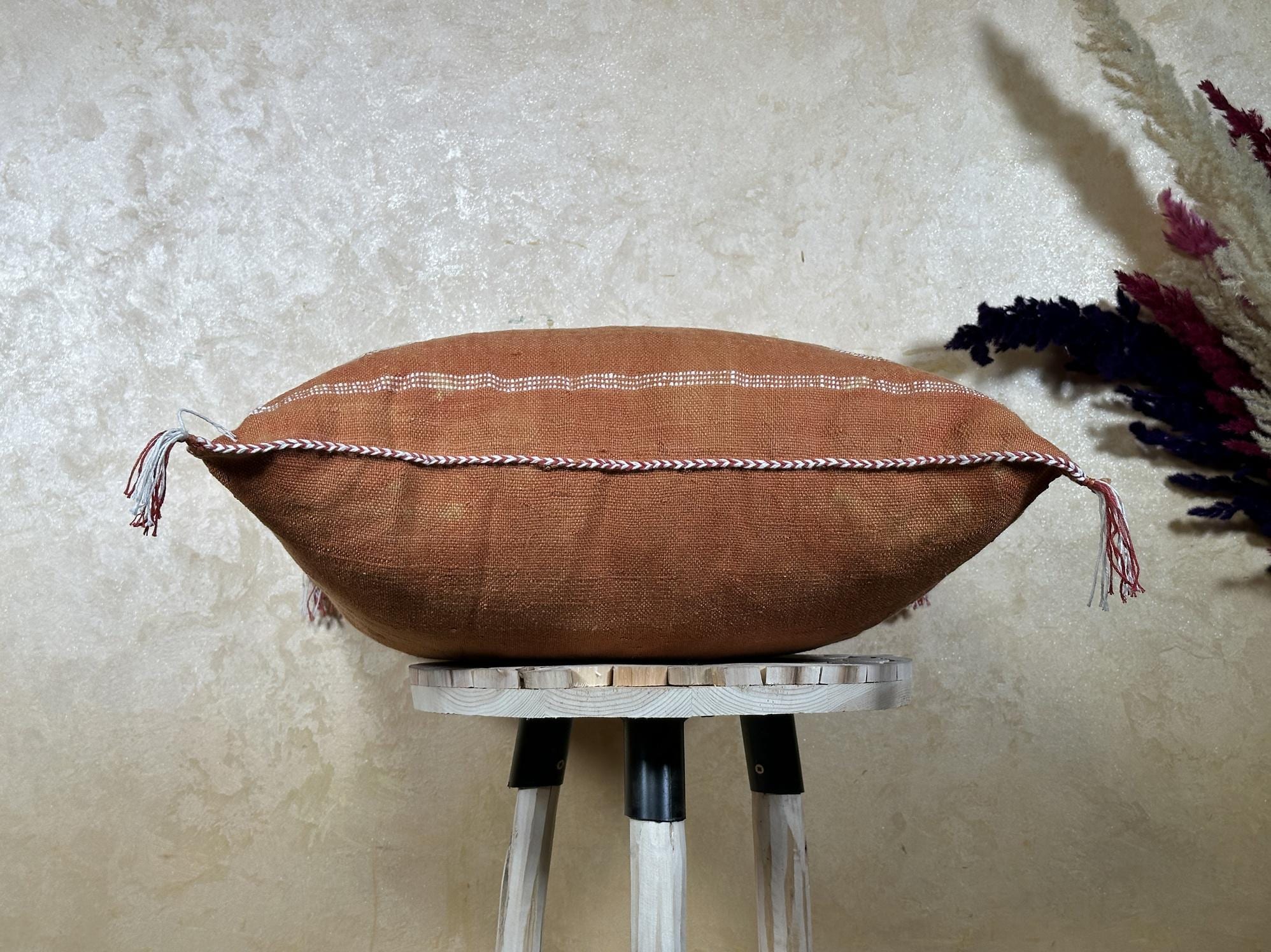 Terracotta Moroccan Pillow Cover, Handmade Boho Cushion with Geometric Embroidery, Woven Sabra Style Pill - product image 8