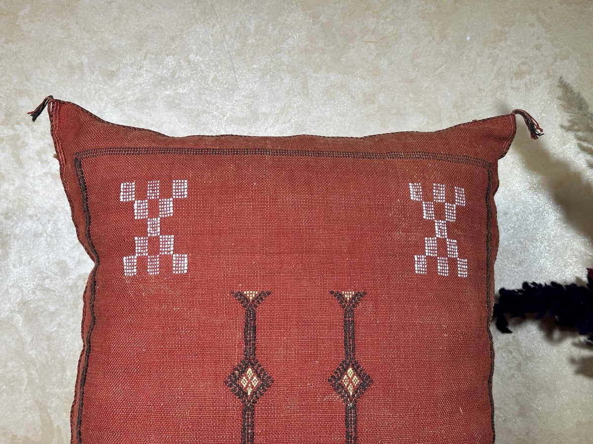 Terracotta Kilim Pillow Cover, Moroccan Sabra Silk Pillow, Handmade Bohemian Pillowcase, Rust Decorative - product image 5