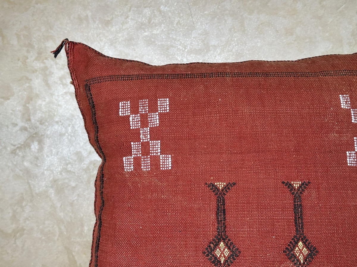 Terracotta Kilim Pillow Cover, Moroccan Sabra Silk Pillow, Handmade Bohemian Pillowcase, Rust Decorative - product image 4