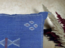Blue Moroccan Silk Pillow Cover, Handmade Berber Boho Cushion, Kilim Geo Embroidered Pillowcase, Euro Sha - product image 5
