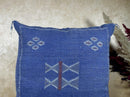 Blue Moroccan Silk Pillow Cover, Handmade Berber Boho Cushion, Kilim Geo Embroidered Pillowcase, Euro Sha - product image 4