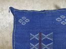 Blue Moroccan Silk Pillow Cover, Handmade Berber Boho Cushion, Kilim Geo Embroidered Pillowcase, Euro Sha - product image 7