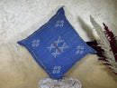 Blue Moroccan Silk Pillow Cover, Handmade Berber Boho Cushion, Kilim Geo Embroidered Pillowcase, Euro Sha - product image 9