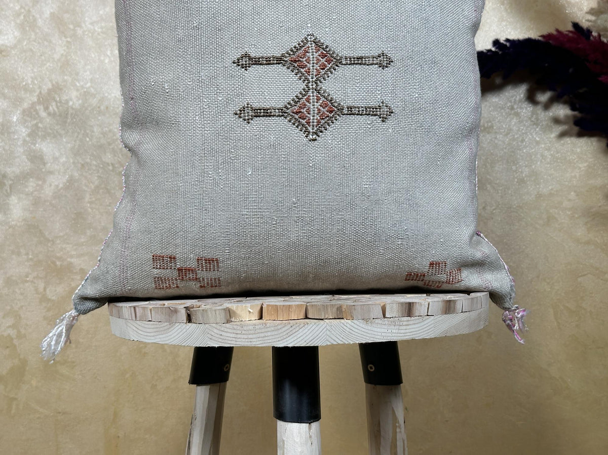 Silver Silk Pillow Cover, Handmade Moroccan Sabra Pillow Cover, Boho Berber Cushion Case With Embroidery - product image 3