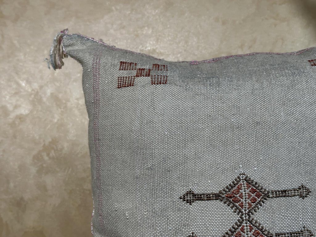 Silver Silk Pillow Cover, Handmade Moroccan Sabra Pillow Cover, Boho Berber Cushion Case With Embroidery - product image 7