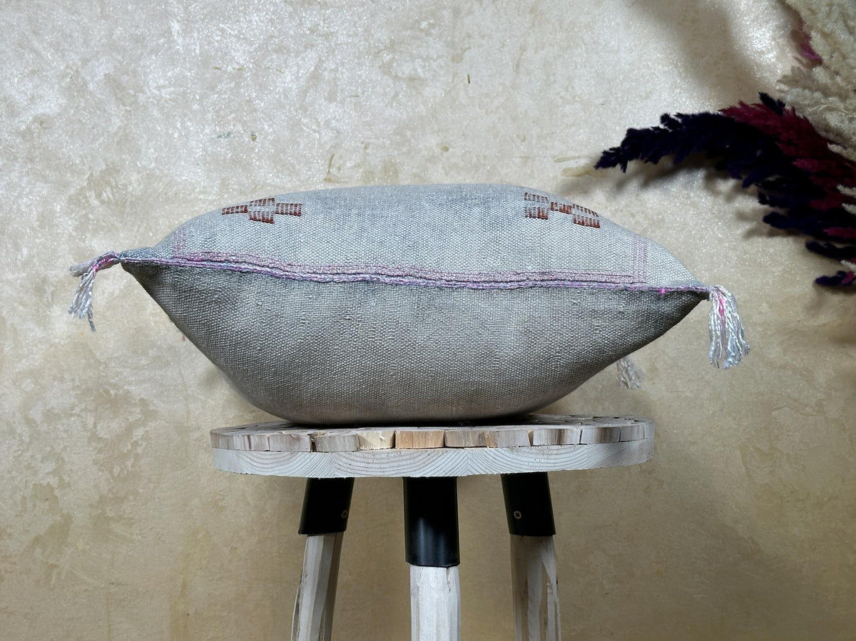 Silver Silk Pillow Cover, Handmade Moroccan Sabra Pillow Cover, Boho Berber Cushion Case With Embroidery - product image 6