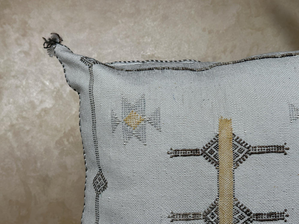 Silver Moroccan Cactus Silk Pillow Cover, Handmade Boho Cushion with Gold Embroidery, Luxury Kilim Style - product image 6