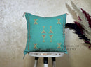Teal Moroccan Cactus Silk Pillow Cover, Handmade Boho Cushion, Embroidered Geometric Sabra Pillowcase, Lu - product image 1