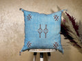 Blue Moroccan Silk Pillow Cover, Handmade Boho Embroidered Pillowcase, Brown Accent Cushion for Sofa Bed - product image 1