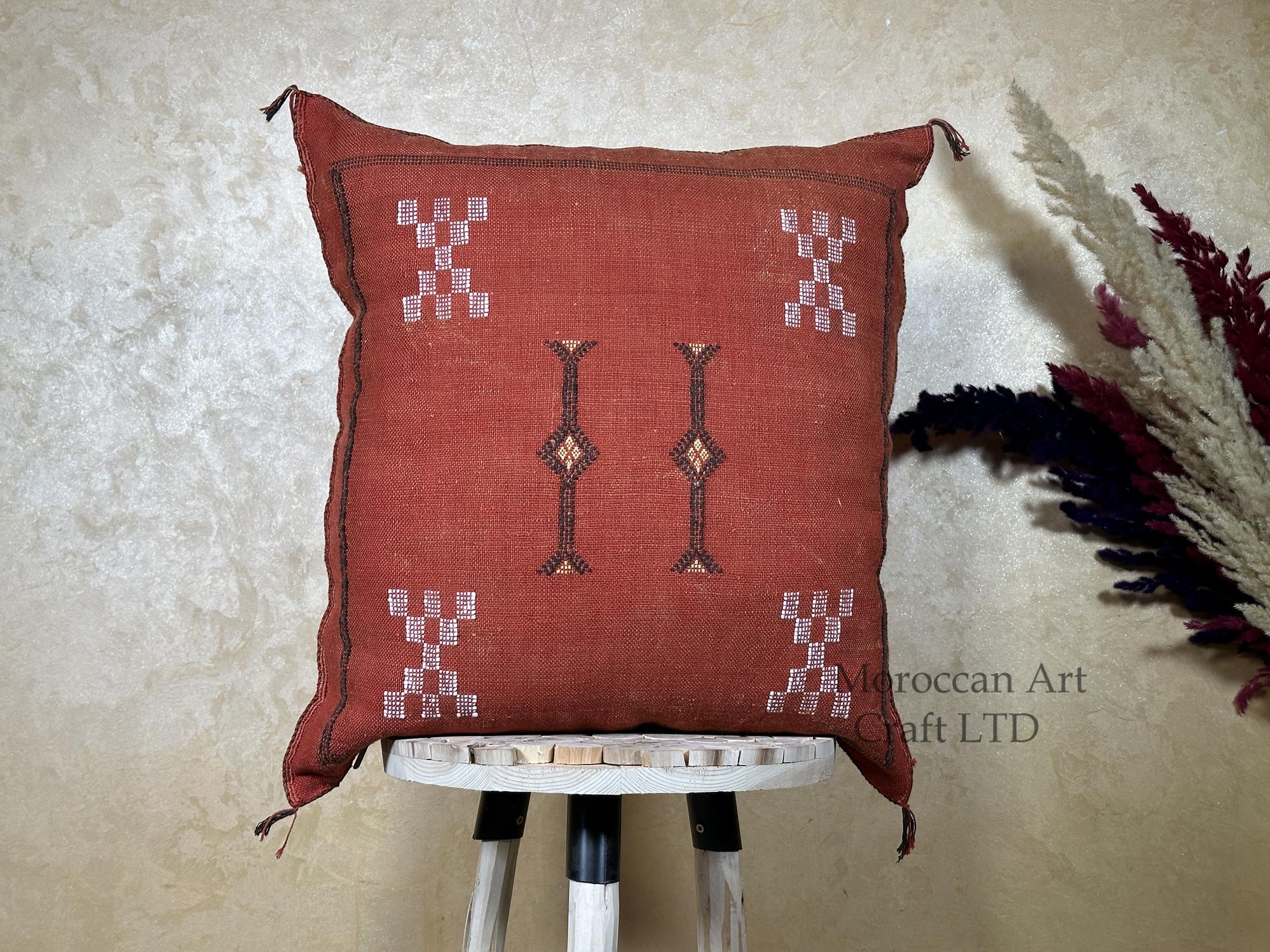 Terracotta Kilim Pillow Cover, Moroccan Sabra Silk Pillow, Handmade Bohemian Pillowcase, Rust Decorative - product image 1