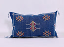 Cobalt Blue Moroccan Silk Pillow Cover, Gold Red Geometric Embroidered Kilim Boho Cushion, Handmade Decor - product image 2