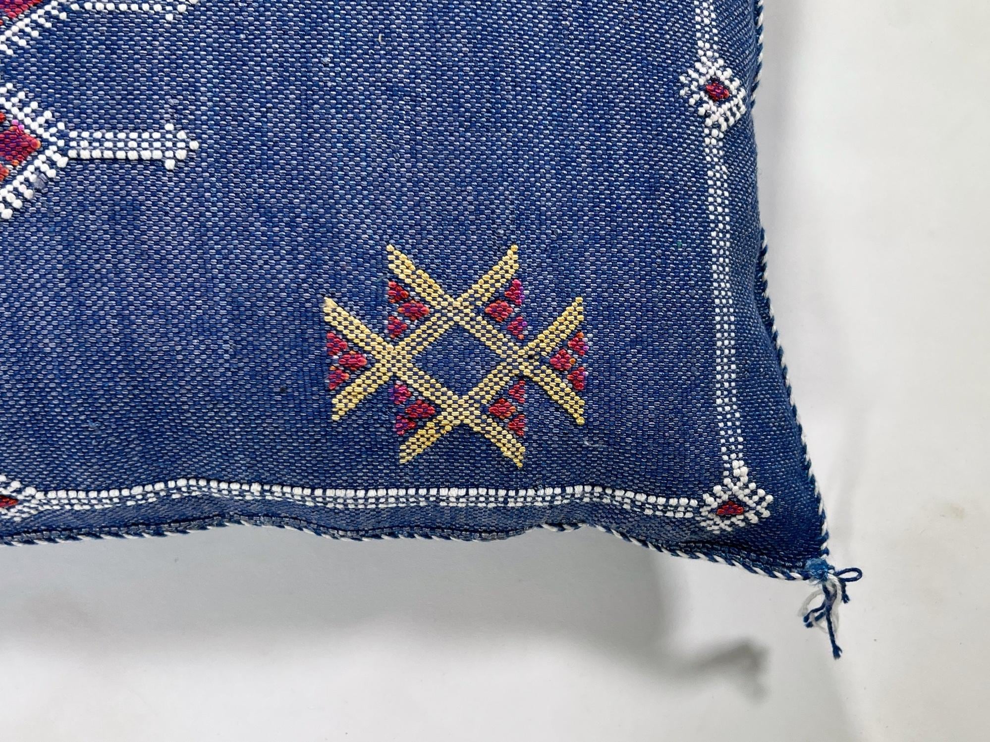 Cobalt Blue Moroccan Silk Pillow Cover, Gold Red Geometric Embroidered Kilim Boho Cushion, Handmade Decor - product image 6