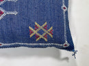 Cobalt Blue Moroccan Silk Pillow Cover, Gold Red Geometric Embroidered Kilim Boho Cushion, Handmade Decor - product image 6