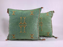 Green Teal Moroccan Silk Pillow Cover, Berber Kilim Boho Cushion, Handmade Bohemian Throw Pillow Cover - product image 1