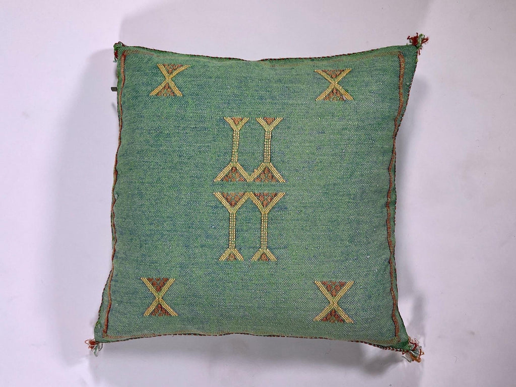 Green Teal Moroccan Silk Pillow Cover, Berber Kilim Boho Cushion, Handmade Bohemian Throw Pillow Cover - product image 5