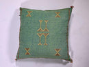 Green Teal Moroccan Silk Pillow Cover, Berber Kilim Boho Cushion, Handmade Bohemian Throw Pillow Cover - product image 5