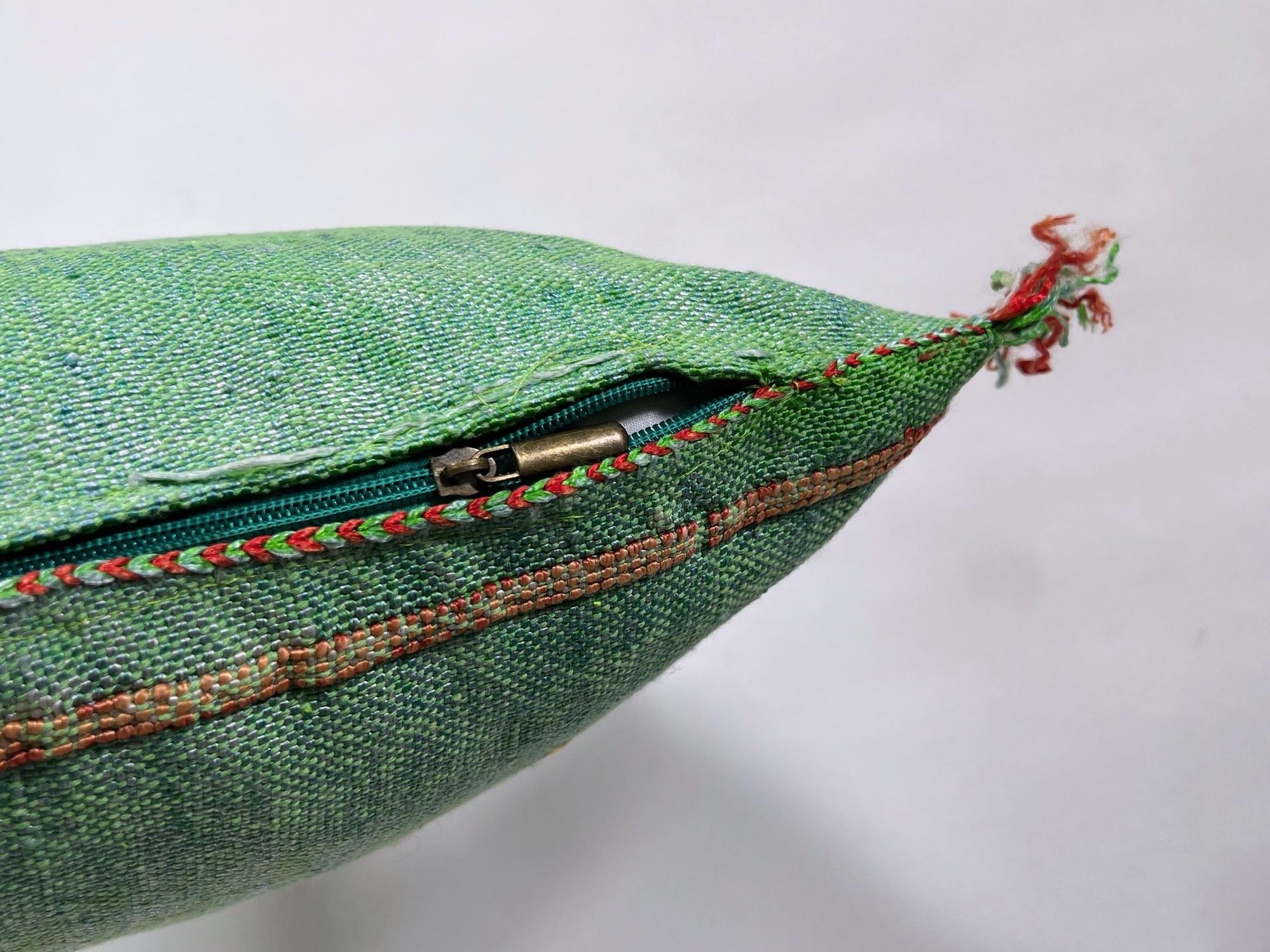 Green Teal Moroccan Silk Pillow Cover, Berber Kilim Boho Cushion, Handmade Bohemian Throw Pillow Cover - product image 9