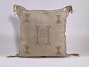 Beige Moroccan Silk Pillow Cover, Handmade Berber Boho Cushion with Gold Embroidery, Beni Ourain Style Fr - product image 3