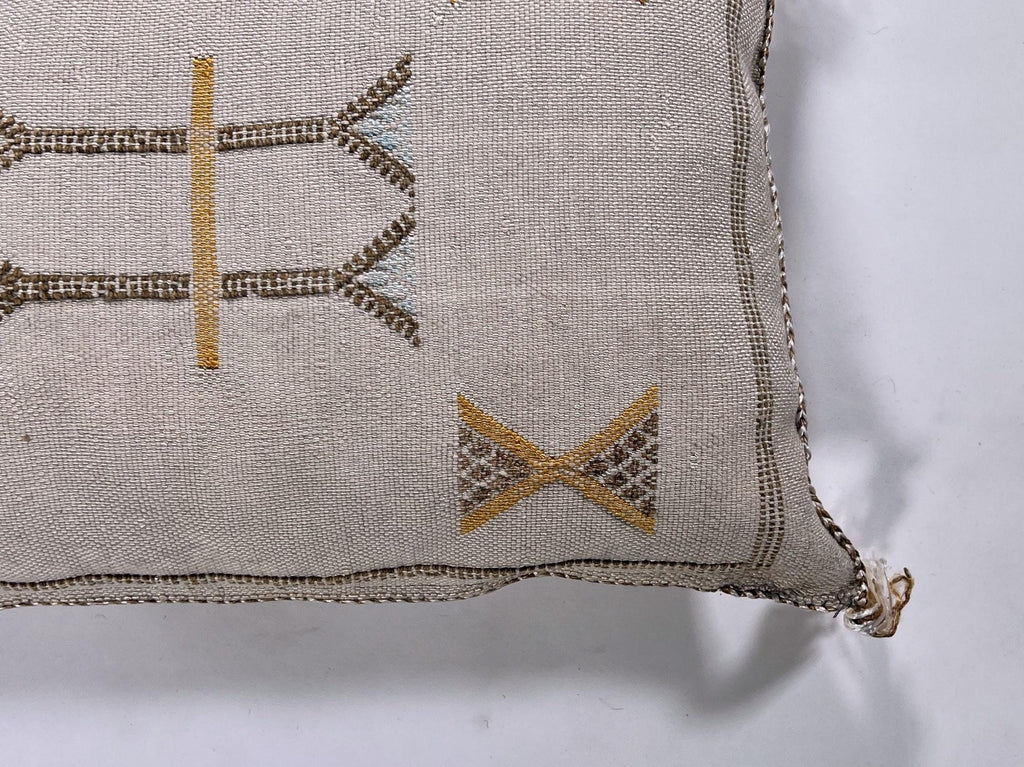 Beige Moroccan Silk Pillow Cover, Handmade Berber Boho Cushion with Gold Embroidery, Beni Ourain Style Fr - product image 7