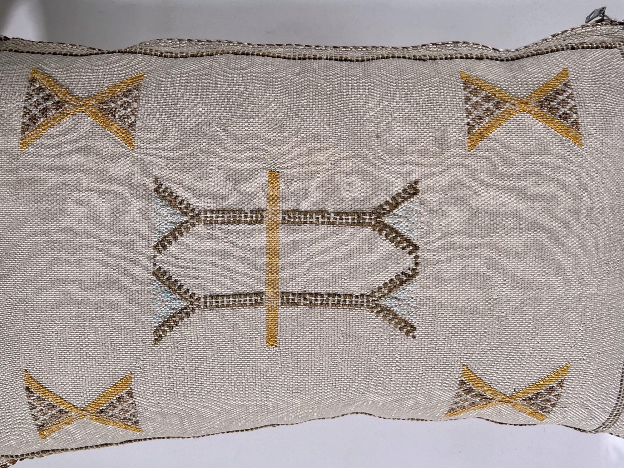Beige Moroccan Silk Pillow Cover, Handmade Berber Boho Cushion with Gold Embroidery, Beni Ourain Style Fr - product image 8