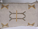 Beige Moroccan Silk Pillow Cover, Handmade Berber Boho Cushion with Gold Embroidery, Beni Ourain Style Fr - product image 8