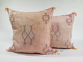 Pink Beige Moroccan Silk Pillow Cover, Blue Gold Berber Geometric Embroidery, Boho Sabra Cushion, Handmad - product image 1
