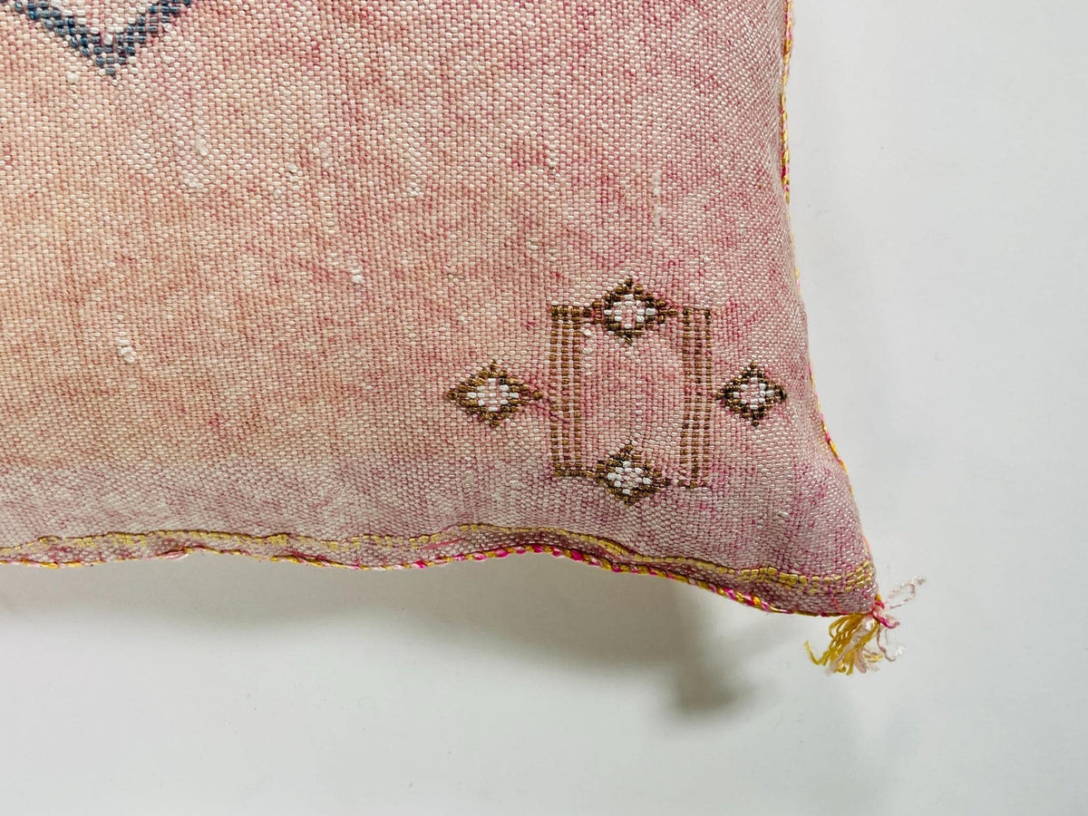 Pink Beige Moroccan Silk Pillow Cover, Blue Gold Berber Geometric Embroidery, Boho Sabra Cushion, Handmad - product image 7