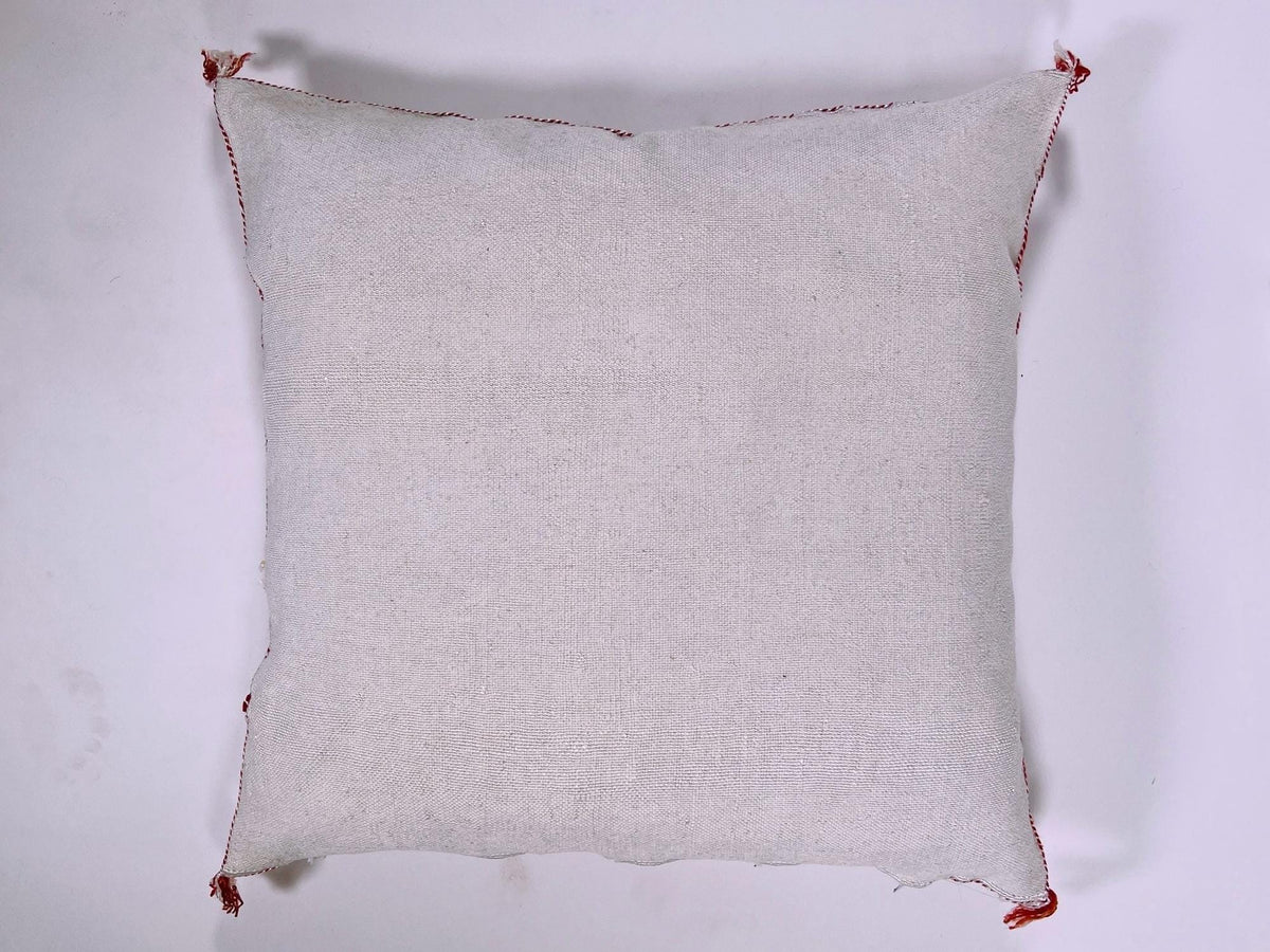 Cream Moroccan Silk Pillow Cover, Beige Boho Kilim Cushion with Grey Geometric Embroidery & Tassel Corner - product image 10