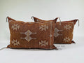 Brown Rust Moroccan Cactus Silk Pillow Cover, Berber Geometric Boho Cushion, Handmade Sabra Silk Decor - product image 1