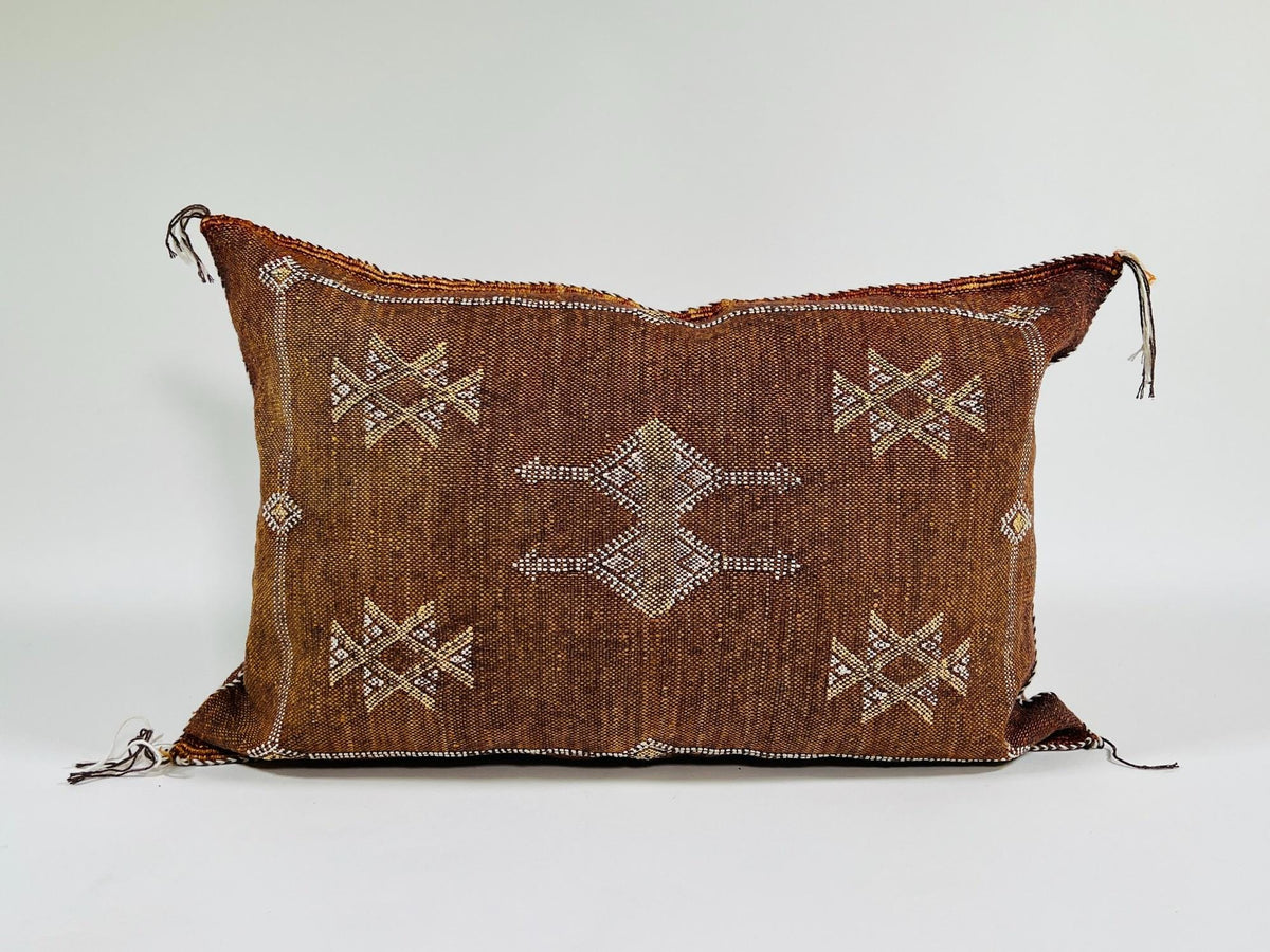 Brown Rust Moroccan Cactus Silk Pillow Cover, Berber Geometric Boho Cushion, Handmade Sabra Silk Decor - product image 2