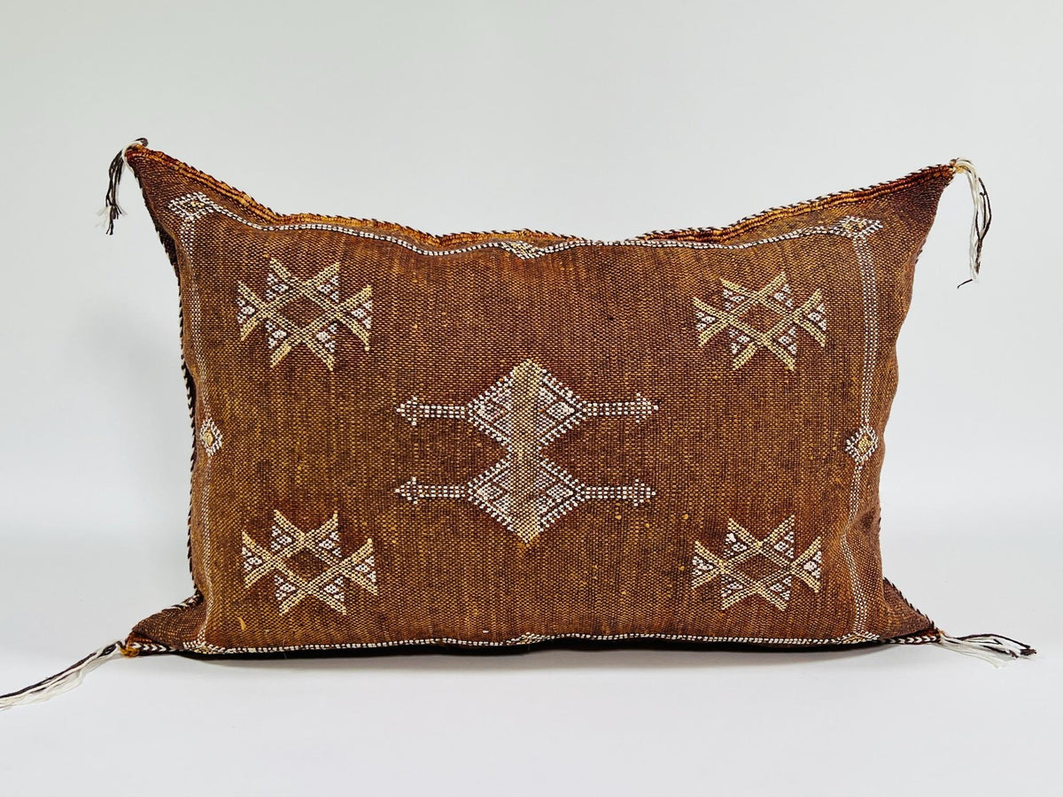Brown Rust Moroccan Cactus Silk Pillow Cover, Berber Geometric Boho Cushion, Handmade Sabra Silk Decor - product image 3