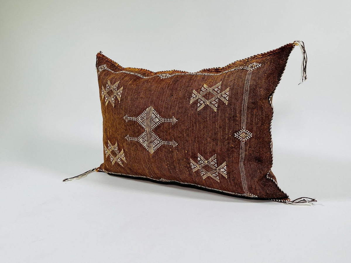 Brown Rust Moroccan Cactus Silk Pillow Cover, Berber Geometric Boho Cushion, Handmade Sabra Silk Decor - product image 4