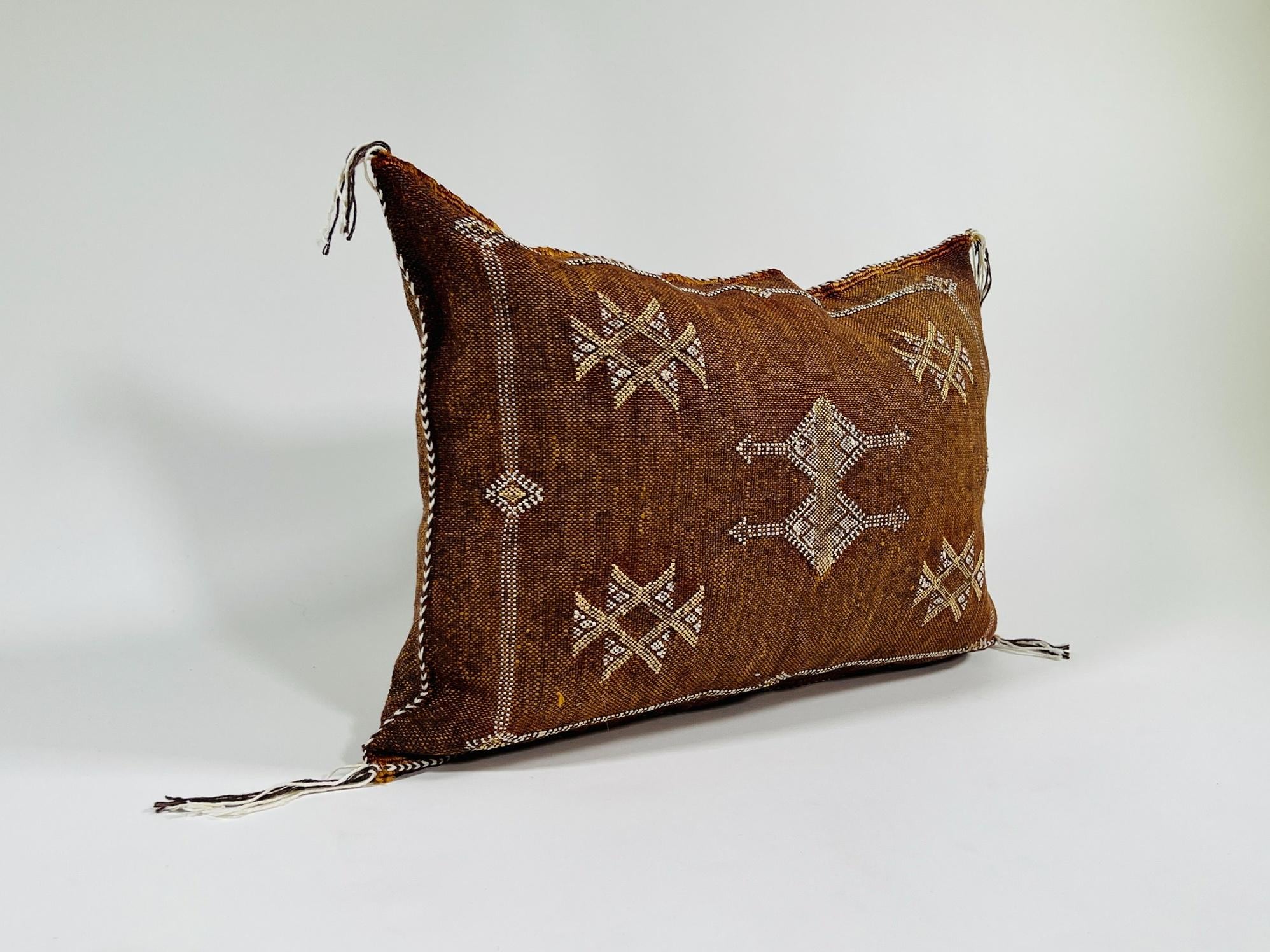 Brown Rust Moroccan Cactus Silk Pillow Cover, Berber Geometric Boho Cushion, Handmade Sabra Silk Decor - product image 5