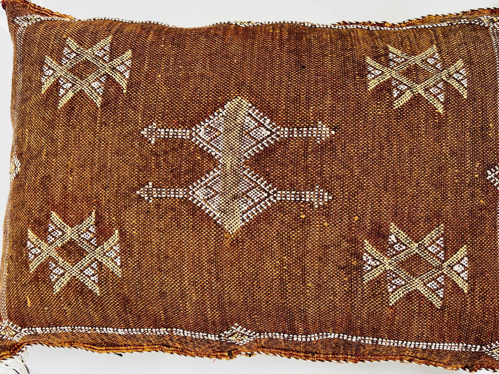 Brown Rust Moroccan Cactus Silk Pillow Cover, Berber Geometric Boho Cushion, Handmade Sabra Silk Decor - product image 8