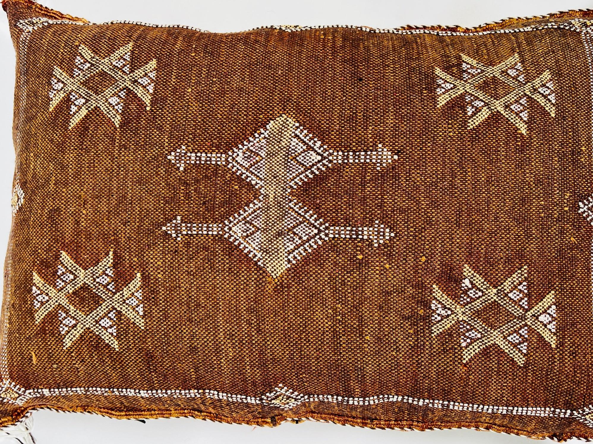 Brown Rust Moroccan Cactus Silk Pillow Cover, Berber Geometric Boho Cushion, Handmade Sabra Silk Decor - product image 8