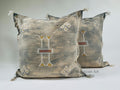 Beige Moroccan Silk Pillow Cover, Berber Boho Cushion with Geometric Embroidery, Handmade Sabra Silk Deco - product image 1