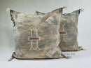 Beige Moroccan Silk Pillow Cover, Berber Boho Cushion with Geometric Embroidery, Handmade Sabra Silk Deco - product image 1