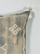 Beige Moroccan Silk Pillow Cover, Berber Boho Cushion with Geometric Embroidery, Handmade Sabra Silk Deco - product image 6