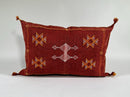 Red Moroccan Kilim Pillow Cover, Handmade Silk Boho Lumbar Pillow with Berber Embroidery and Tassel Corne - product image 3