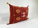 Red Moroccan Kilim Pillow Cover, Handmade Silk Boho Lumbar Pillow with Berber Embroidery and Tassel Corne - product image 5
