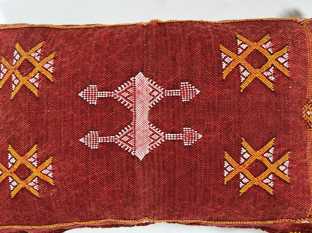 Red Moroccan Kilim Pillow Cover, Handmade Silk Boho Lumbar Pillow with Berber Embroidery and Tassel Corne - product image 7