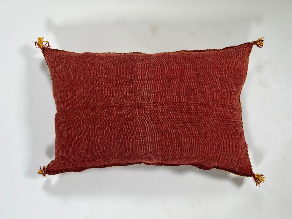Red Moroccan Kilim Pillow Cover, Handmade Silk Boho Lumbar Pillow with Berber Embroidery and Tassel Corne - product image 10