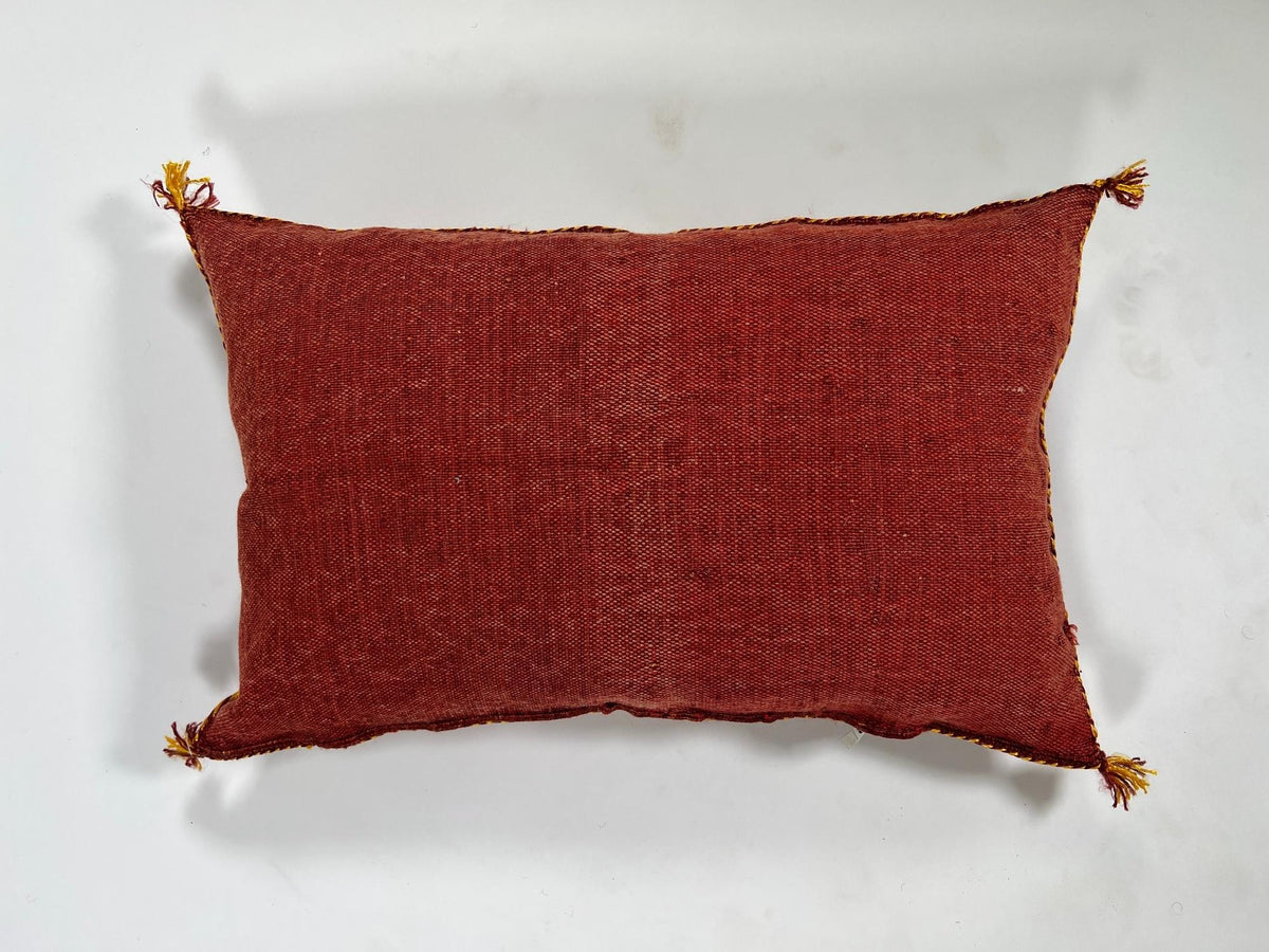 Red Moroccan Kilim Pillow Cover, Handmade Silk Boho Lumbar Pillow with Berber Embroidery and Tassel Corne - product image 10